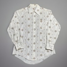 Sz 16- Vintage 70  s Montgomery Ward striped button up shirt men  s white disco