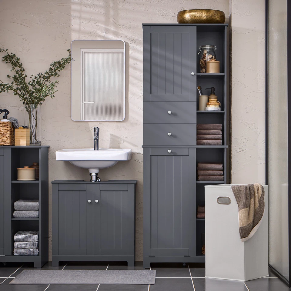 SoBuy Badezimmerschrank mit Wäschekorb Schmaler Badschrank Badregal BZR104-DG - Bild 2 von 4