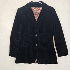 Vintage Handmade Black Velvet Blazer Jacket Paisley Lined Womens M Custom Tailor