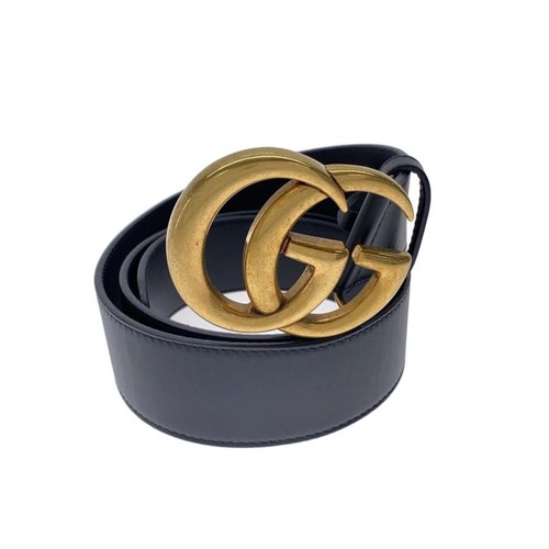 GUCCI Leather Belt, Black, Plain, Men's 400593