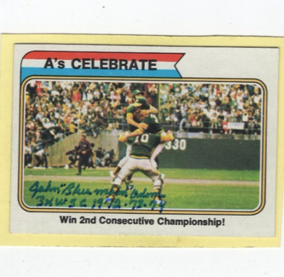 John Odom Autographed Three X WSC 1972-73-74 Added 73 W.S. A's Celebrate #479