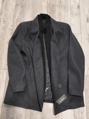 Men's Large Kenneth Cole New York Lined Pea Coat Gray Heavy Wool Blend Brand New
