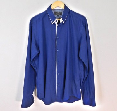 M&S Collection Navy Tailored Fit Shirt Size Large