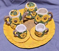 Resin Miniature Sunflower Tea Set Vintage, 9-Piece Vtg