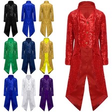 DE Kinder Jungen Zirkusdirektor Uniform Pailletten Frack Jackes Mantel Blazer