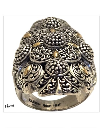 Retired Sarda Gem Collection Of Bali Sterling Silver &18kgold Filigree Ring Sz7 - Picture 5 of 7