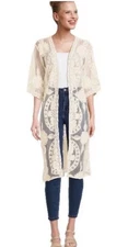 Time and Tru Women's Semi-Sheer Lace Layering Top Kimono Cover Up Ivory 2XL-3XL