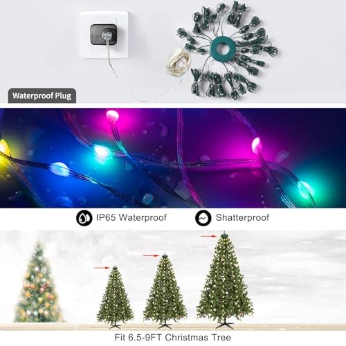 Christmas Tree String Lights Decorations with Ring Smart APP Waterfall 400 LED