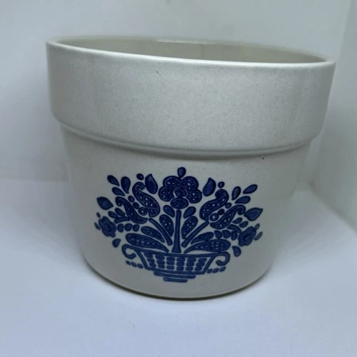 Pfaltzgraff Yorktowne 1982 FTD Flower Pot Planter Herb Pot Stoneware Blue Floral