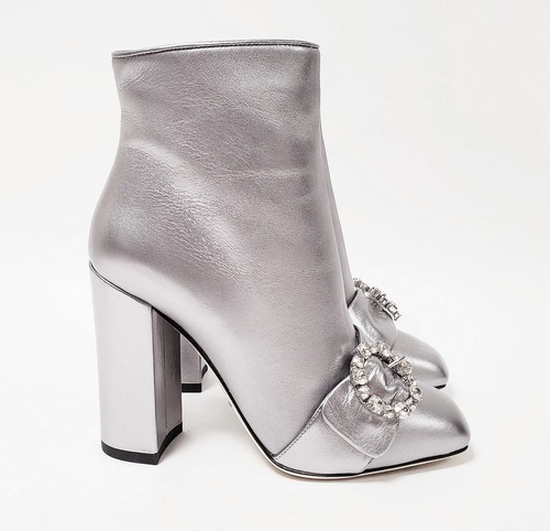 DOLCE & GABBANA STIEFELETTE METALLIC SILBER LEDER JUWELENBESETZT SCHNALLE IT 38 US 7,5 - Bild 6 von 13