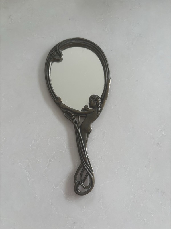 French Antique Bronze Art Nouveau Child's Mirror One Of A Kind Lovely Look