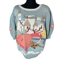 Vintage Storybook Berek Chunky Pastel Princess Castle Sweater puff sleeve Read