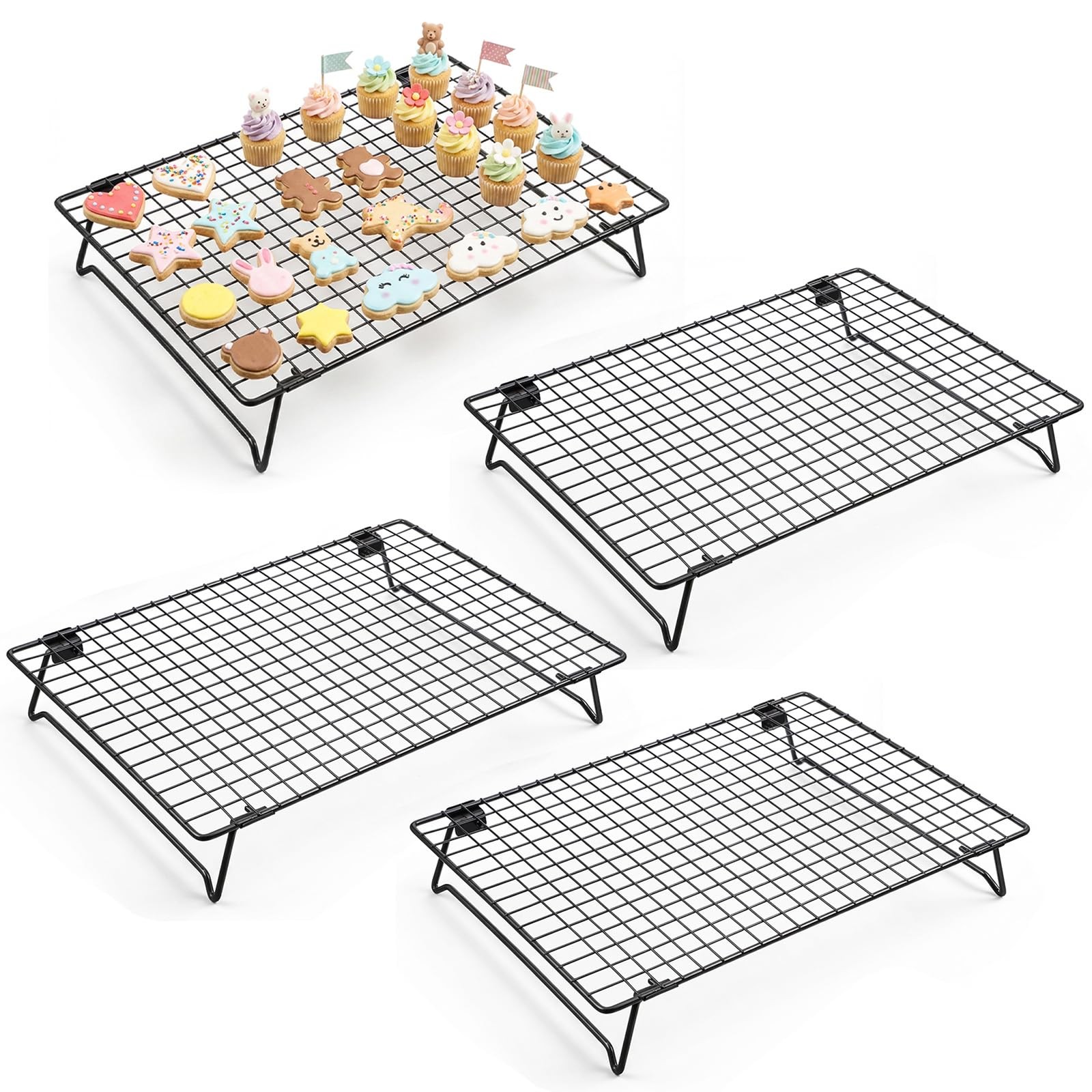 Kifmurase 4PCS Stackable Cooling Rack for 13.3 × 9.3 × 2.3 inch, Black