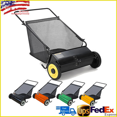 26'' Lawn Sweeper Push Leaf Grass Collector w/ 7 Cu. Ft. Hopper Adjustable Brush