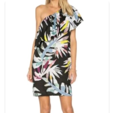 knee length dresses for ladies MARA HOFFMAN Blue and Black Textured One-Shoulder Ruched Mini Dress – The  Untitled Boutique