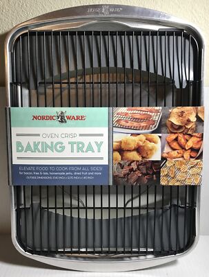Nordic Ware Oven Crisp Baking Tray 17.4 x 12.7 x 1.4 OD New- Aluminum With Rack￼
