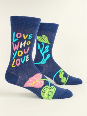 Blue Q Socks Men's Crew Love Who You Love Size 7-12 Blue