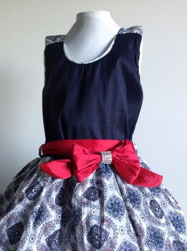 Blue Girl Dress Pink Size 10 Taffeta Cotton Print Birthday Pageant Handmade - Picture 3 of 12