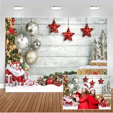 7X5FT Christmas Backdrop White Wood Floor Photography Backdrop Winter 7  x5  