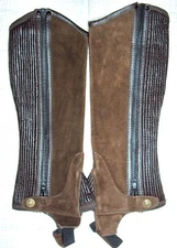 OVATION Stretch Ribbed Half Chaps - BROWN Suede - Youth Size 12-14 - NEW