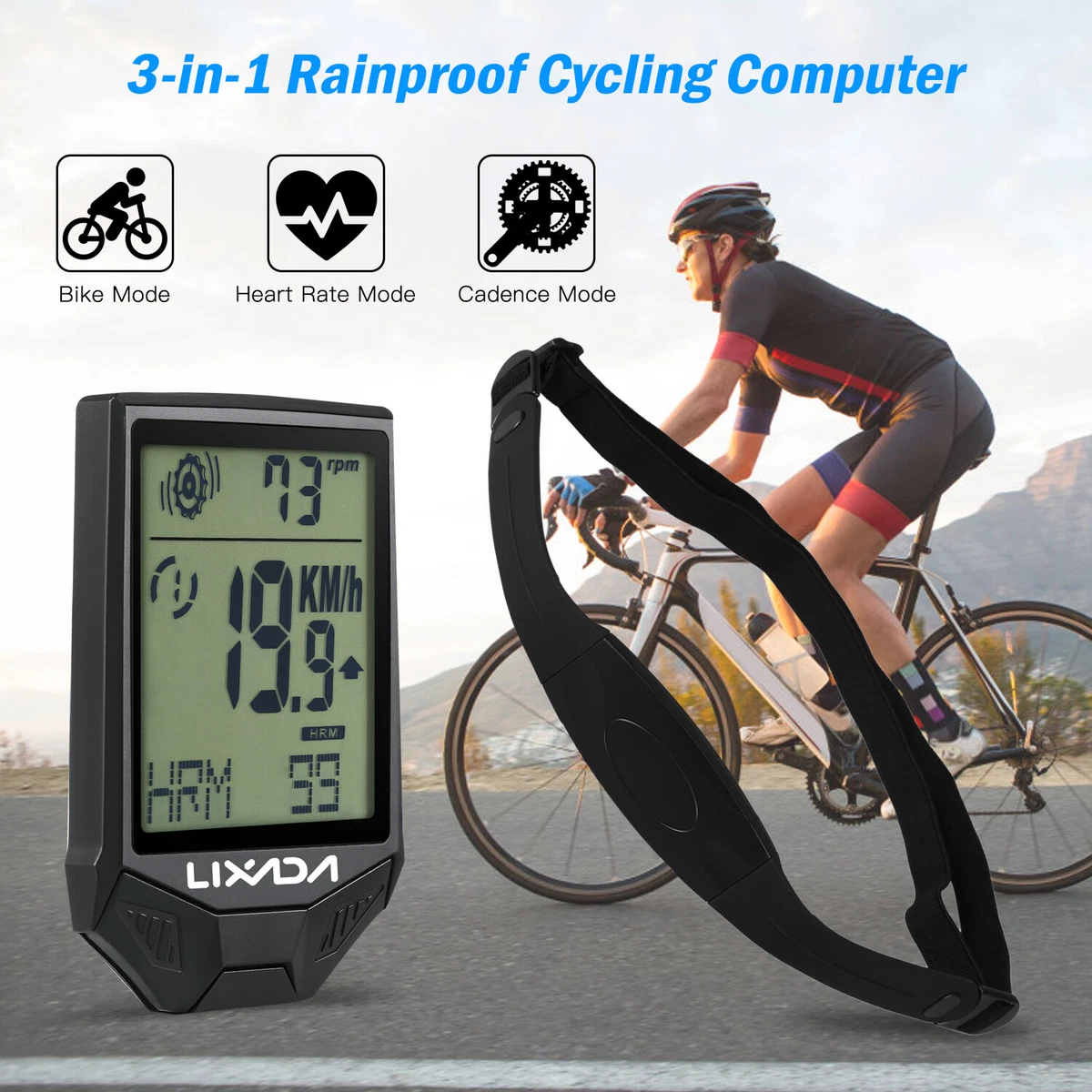 Lixada Rainproof Cycling Computer W Heart Rate Sensor Wireless