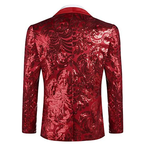 Men Lapel Jacket Blazer Suit Floral Sequin Shawl Coat Party Showman Costume Slim - Picture 7 of 24