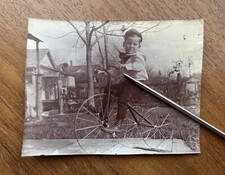 Antique Victorian Little Boy on Three Wheel Bicycle Tricycle Albumen Photo