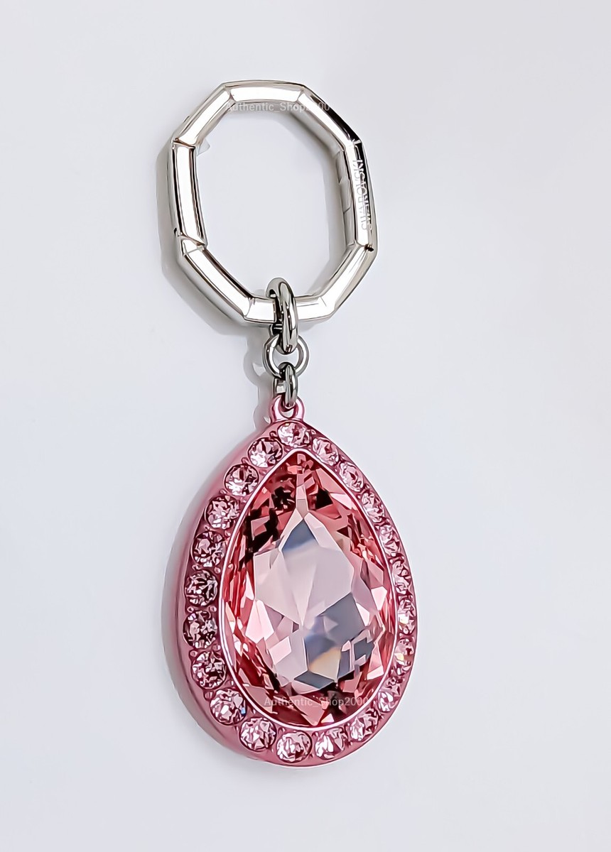 New Authentic SWAROVSKI Pink Crystal Pear Aluminum Key Ring