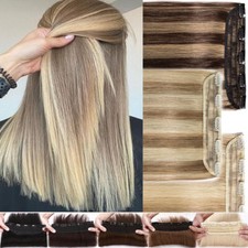 One Piece Clip In 100 Human Hair Extensions 3/4 Full Head THICK Invisible Weft
