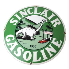 Vintage Sinclair Gasoline Sign - Dino Service Station Oil Pump Porcelain Sign