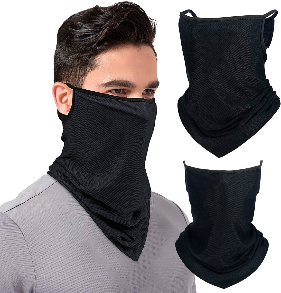 Black Sun UV Protection Face Mask Cover with Loops Ear Neck Gaiter