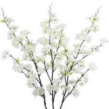 CISDUEO 3Pcs Artificial Cherry Blossom Flower Silk Peach Flowers Bulk White
