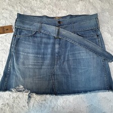 Polo Ralph Lauren Women's Belted Denim Mini Skirt Raw Hem Blue Size 29 New 168