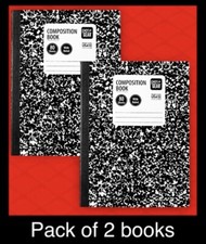 2pk Pen Gear Marbled Composition Book: Wide Ruled,80 Page,bound,black White
