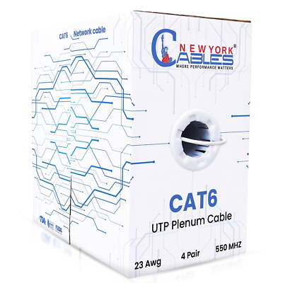 Cat6 Plenum Cable 1000ft Bulk Ethernet Cable CMP 550Mhz 23AWG Network MultiColor