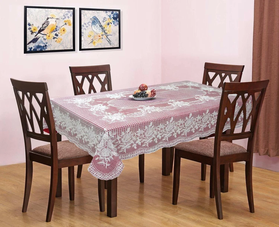 Vinyl Floral Dining Tablecloth with Lace for 4 Seater Table 54 x 78 Inches US - Image 2 of 4