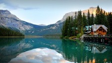 Landscape reflection nature lake house trees mountains Custom Gaming Mat Desk