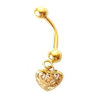 14K massiver Gelbgold Hawaii Erbe Herz Charm Bauchring BJ405-71