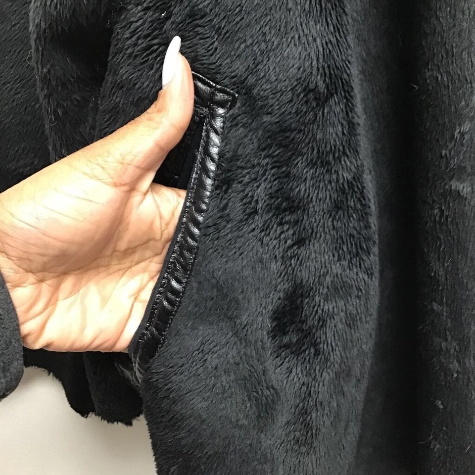 Chaqueta Columpio Adrienne Landau Mujer Abierta Negra Imitación Piel Bolsillos Reversibles M Foto 3 de 4