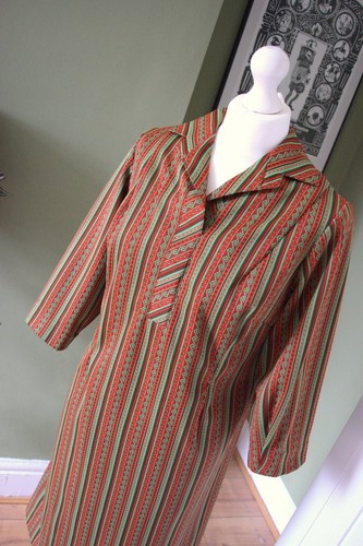VINTAGE HANDMADE ethnic boho hippie green red striped tunic dress top SIZE M - Picture 2 of 12