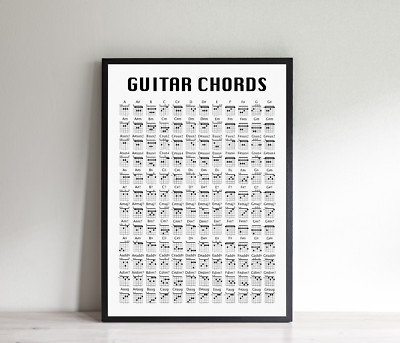 Guitar Chord Chart Poster, Birthday Christmas Gift Present For Guitarist