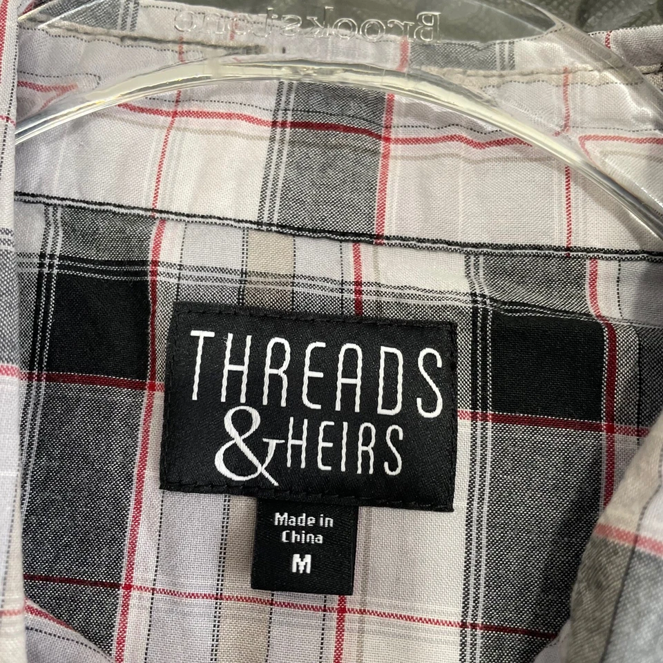 Camisa informal a cuadros con botones negra gris roja Threads & Heirs para hombre talla M Foto 3 de 4