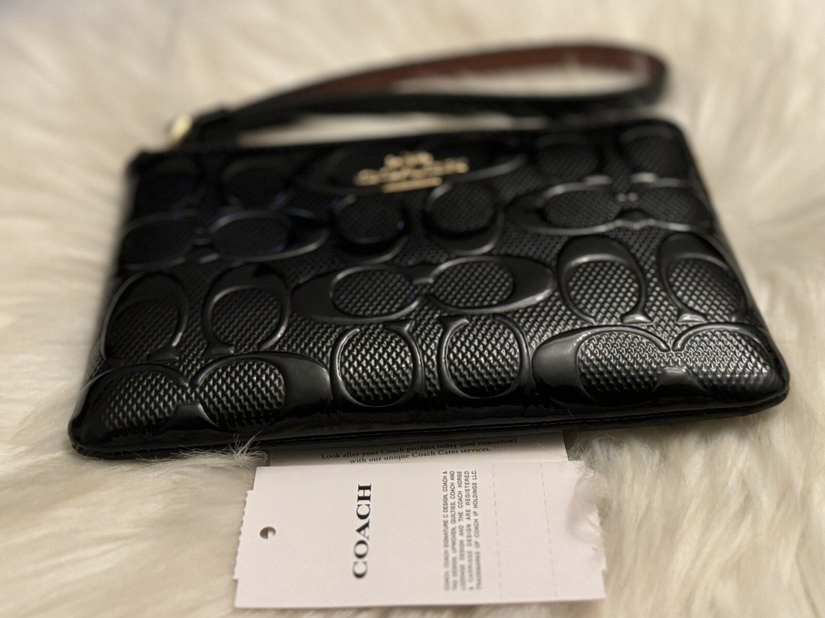 COACH CV418 Corner Zip In Signature Leather In Gold/ Black NWT