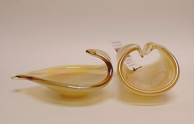 2 PC SET MURANO STYLE LINEA ASTUNI ITALY ART GLASS HAND BLOWN BASKET,DISH,PLATE