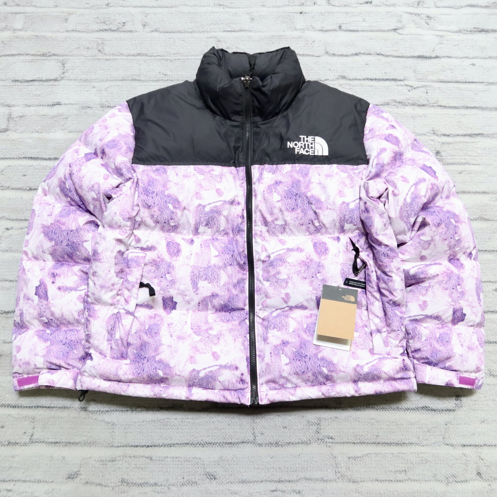 New North Face 1996 Retro Nuptse Print Quilted Down Jacket Womens Size XL Purple