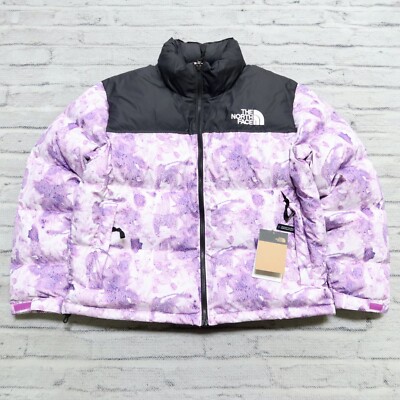 New North Face 1996 Retro Nuptse Print Quilted Down Jacket Womens Size XL Purple