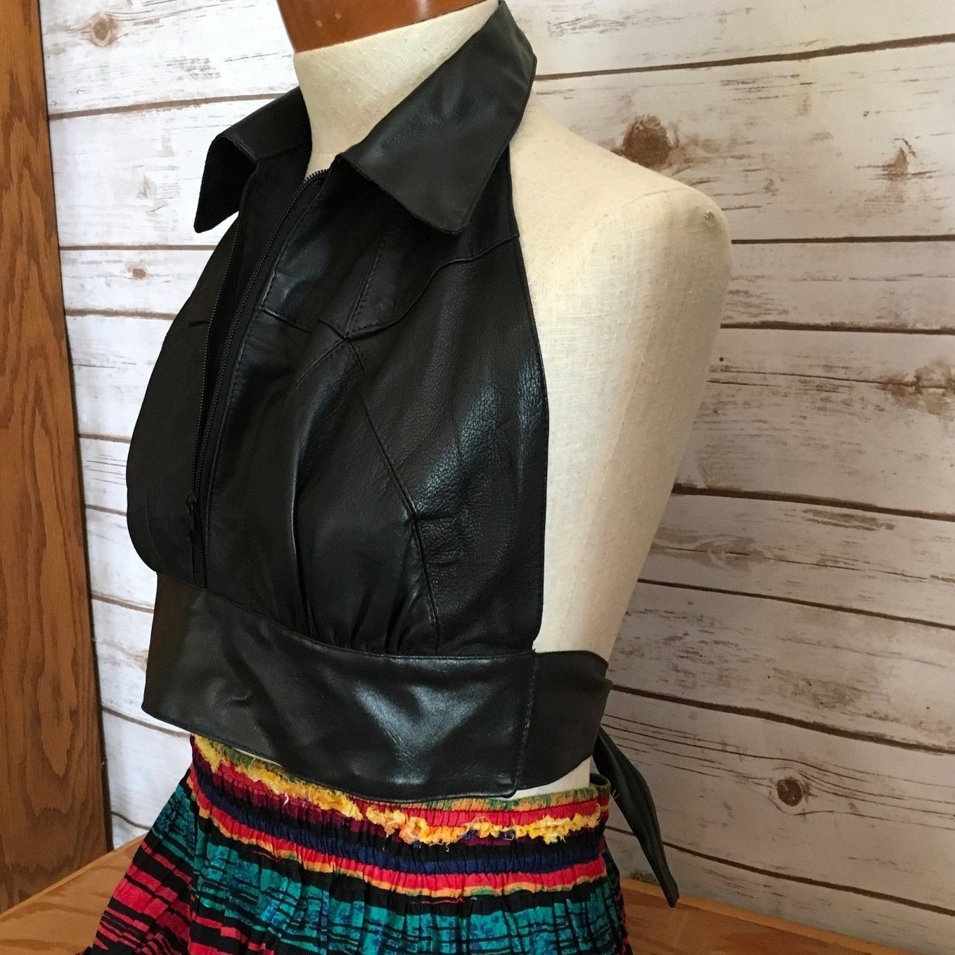 Genuine Black Leather Halter Top Collar and Zipper Leather Club eBay