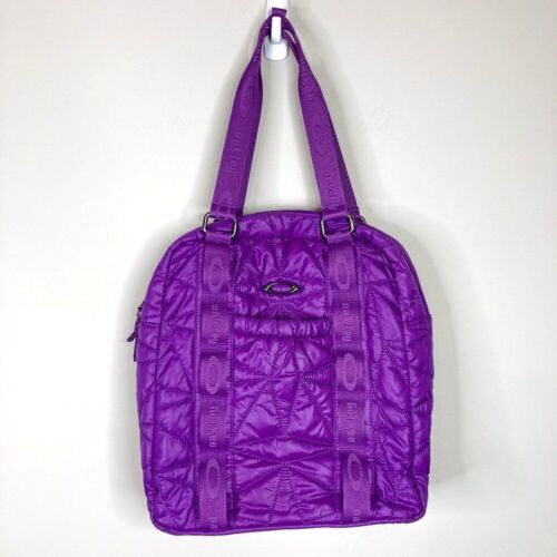 Oakley Quilted Purple Puffy Shoulder Bag Laptop Travel Tote Yoga Gym Weekender - Picture 1 of 14