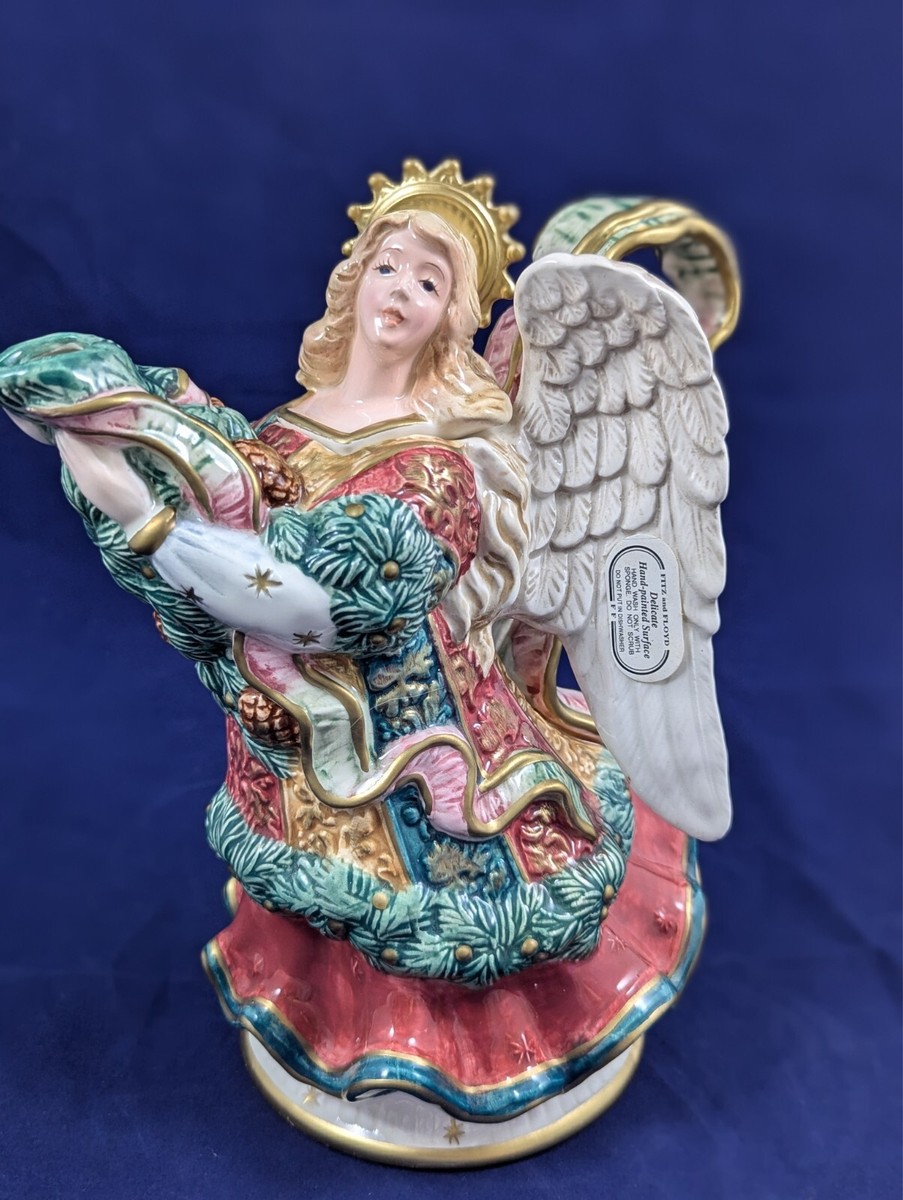 1995 FITZ AND FLOYD DAMASK CHRISTMAS ANGEL TEAPOT 30 OZ 9.5