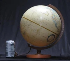 Vintage Replogle 12 Inch Diameter Lighted World Premier Series Globe - Wood Base